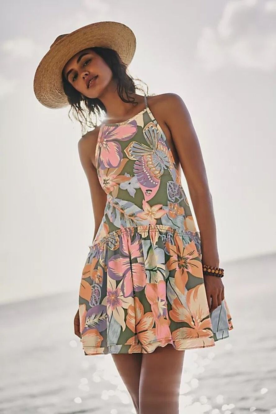 Free People Deserted Island Mini Dress Tropical Floral SzM Festival, Resortwear